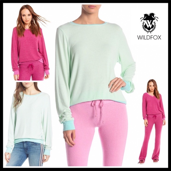 S Wildfox pullover black long sleeve v neck baggy beach jumper sweatshirt sz
